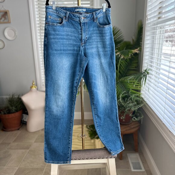 Land's End Mid Rise Boyfriend Jeans in Indigo Tide Blue Sz 14 - Picture 5 of 16